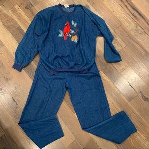 Vintage Denim Embroidered Pant Set Size Medium
